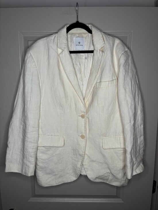 Anine Bing 100% Linen Quinn Blazer in Eggshell Cream Size Large - Picture 3 of 10